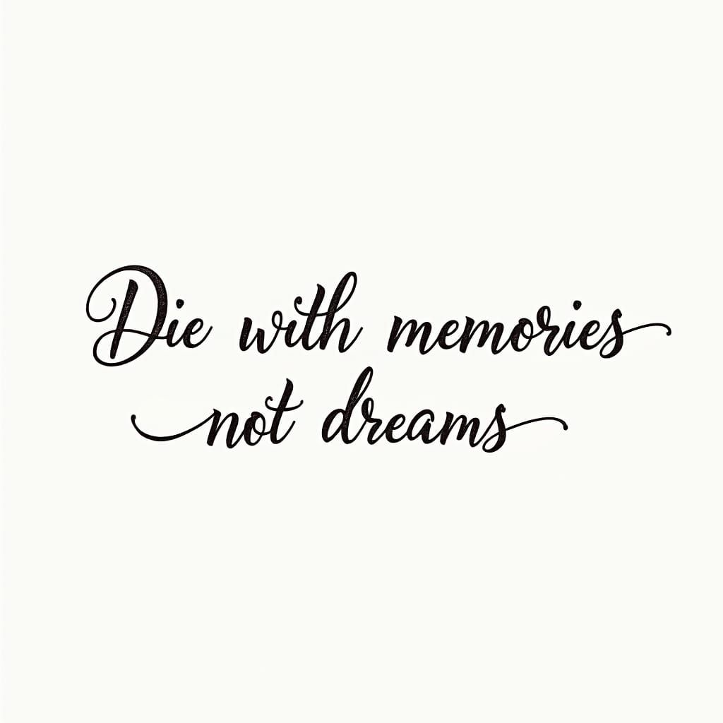 Ethereal Quote: 'Die with Memories Not Dreams' in Dreamy Fon...