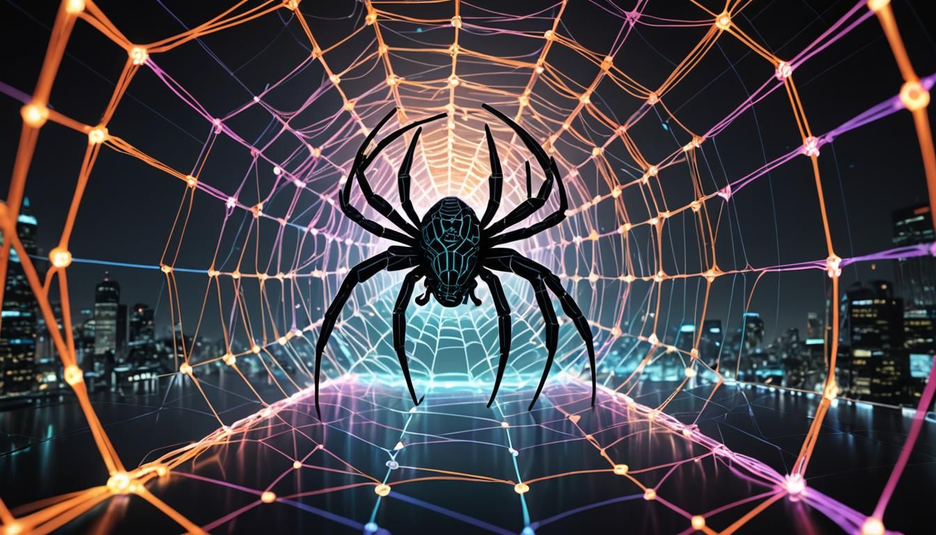 Majestic Spider Weaving a Digital Internet Web