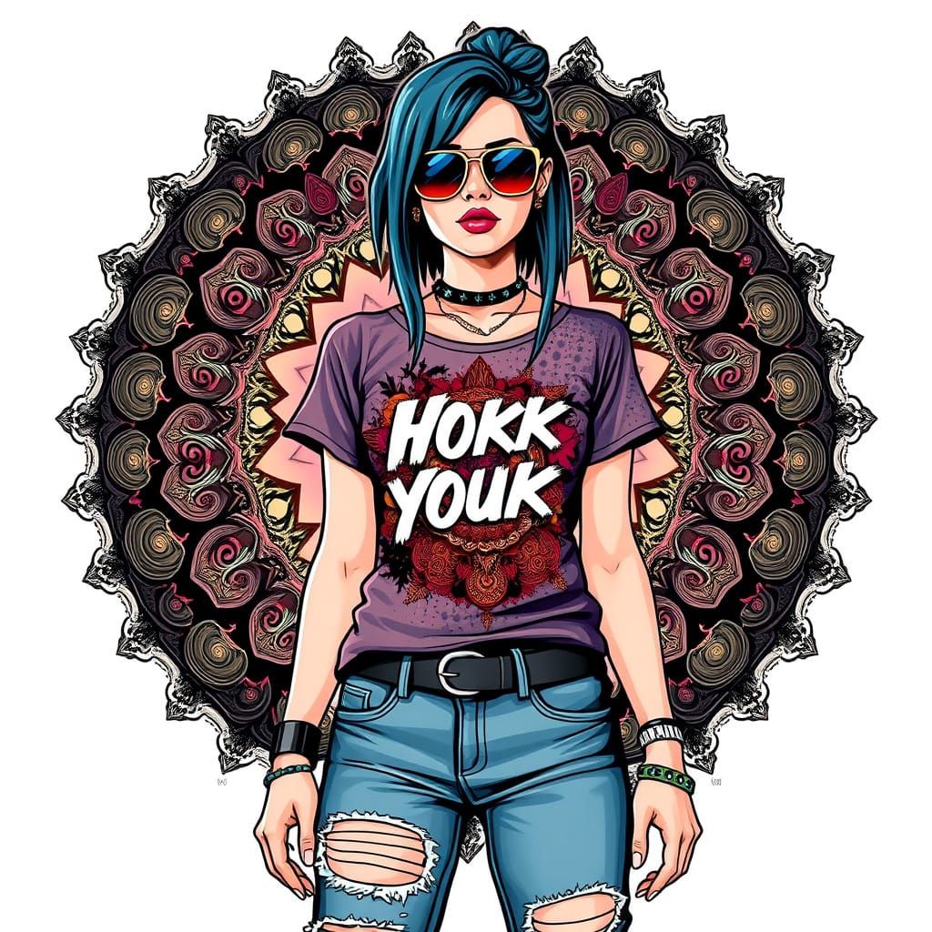 Cool Punk Lady with Abstract Vector Fractal Design