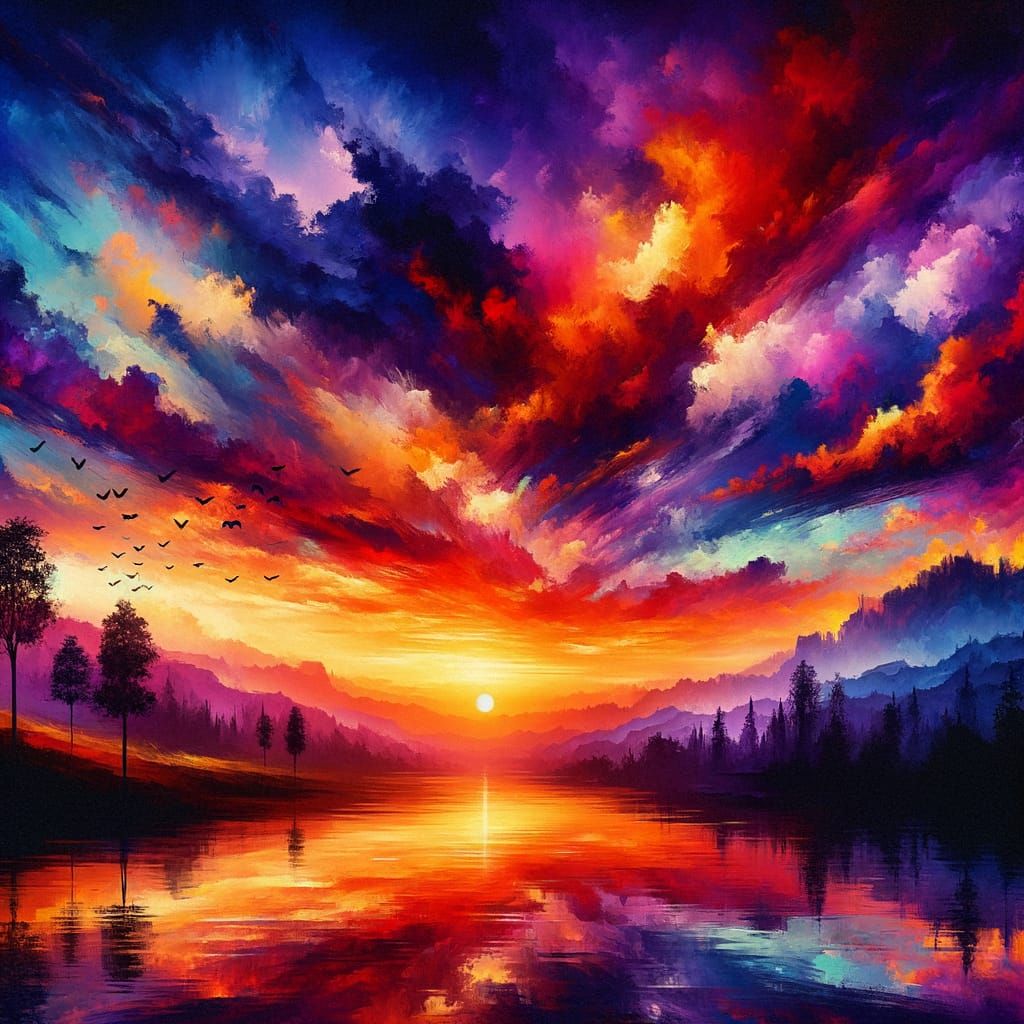 Vibrant Sunset Landscape in Painterly Style