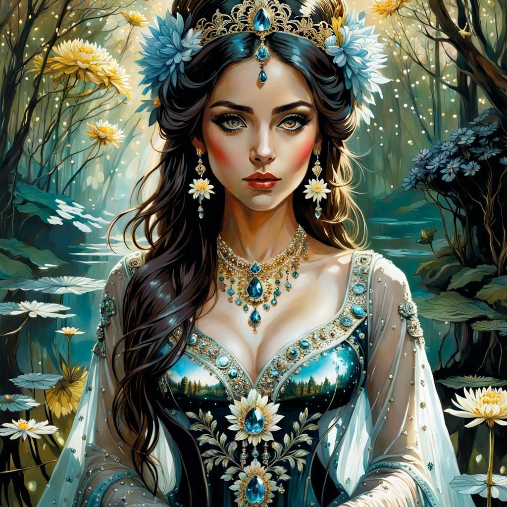 Ornate Persian Princess Reflecting in Chrysanthemum Pond