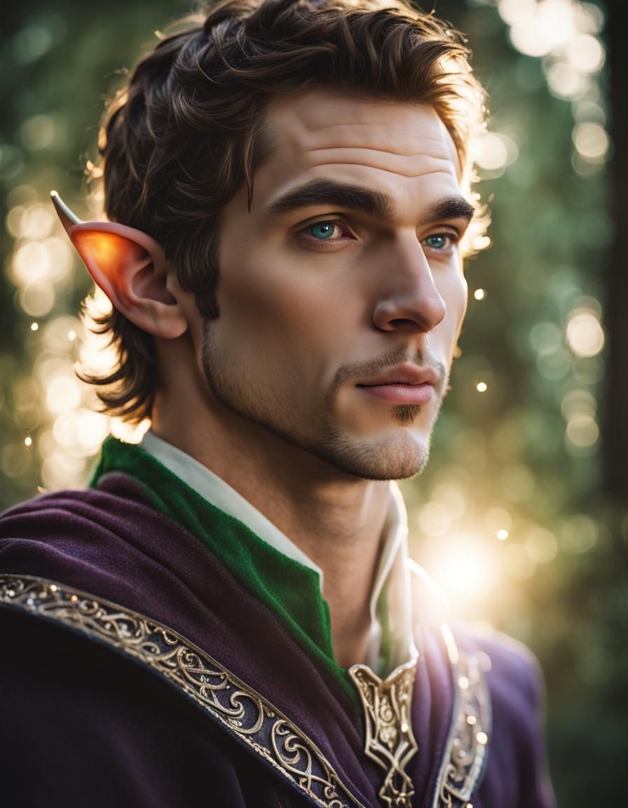 Handsome Elf Portrait in Sparkling Forest