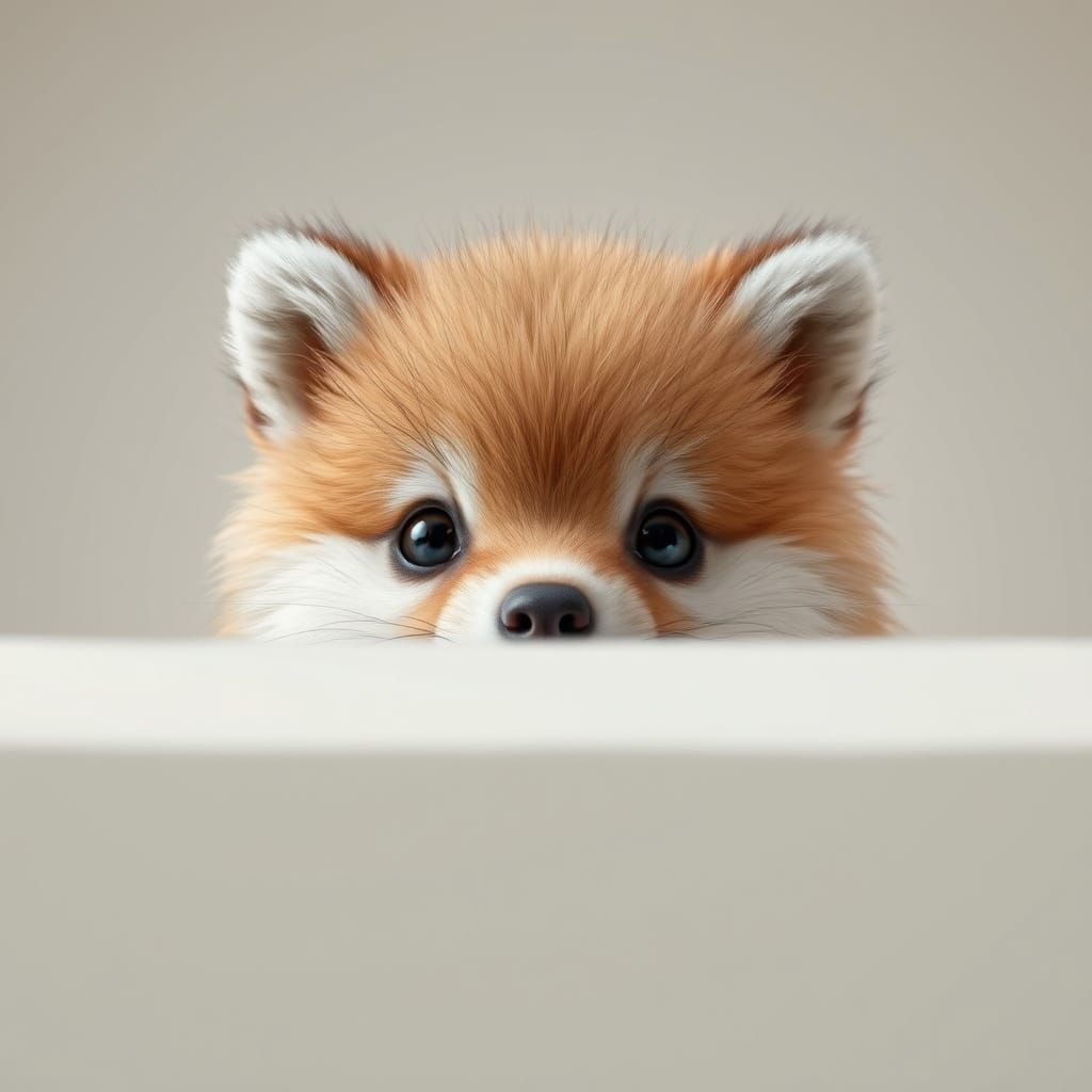 Cute Fluffy Animal Peeking Over Wall