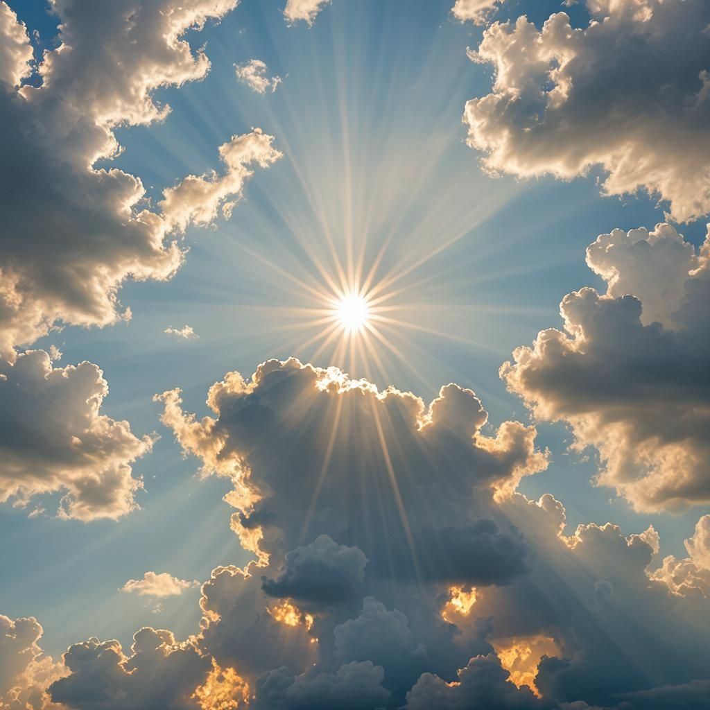 Ethereal Sunshine Beams Through Clouds