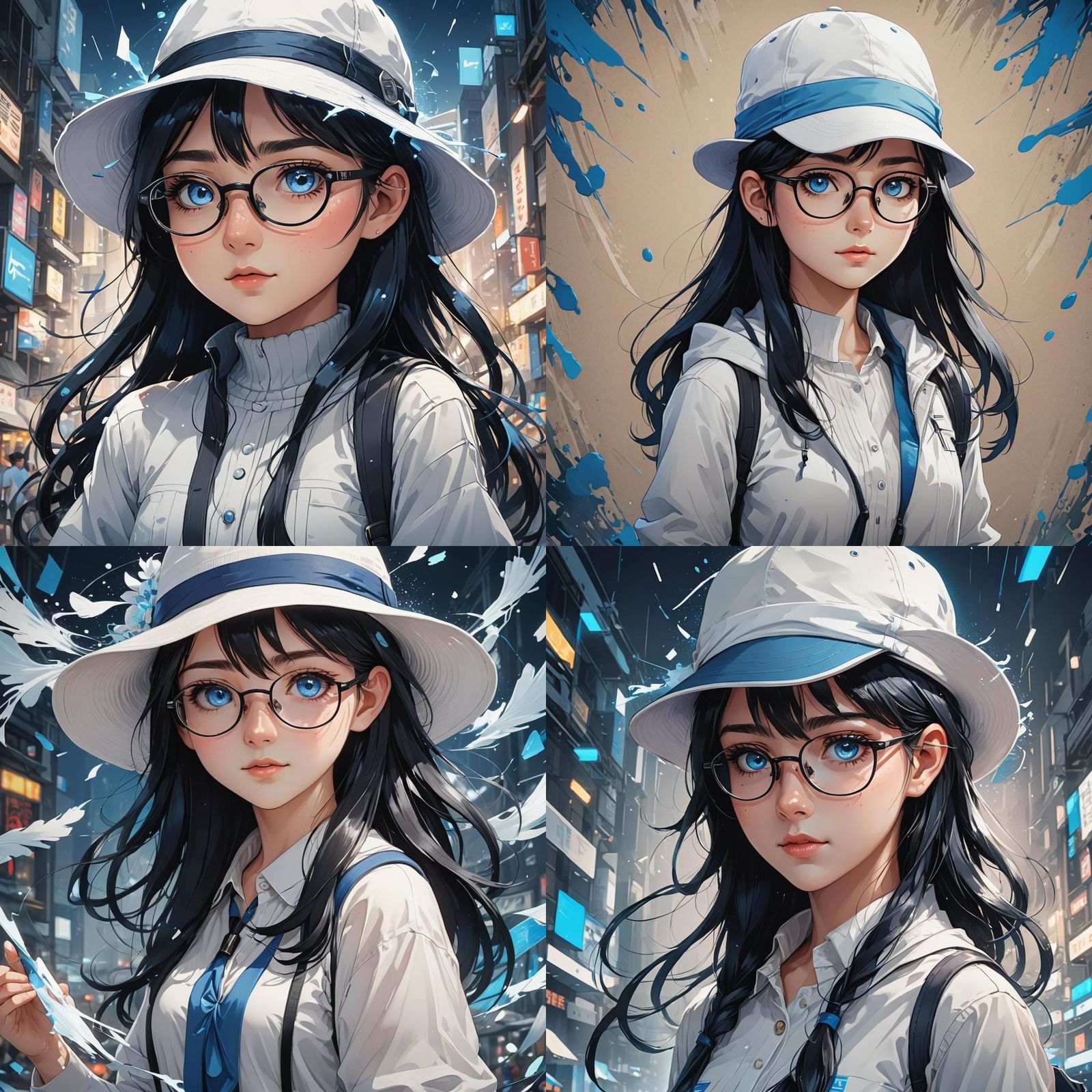 Anime Schoolgirl with Glasses in Cel-Shaded Style