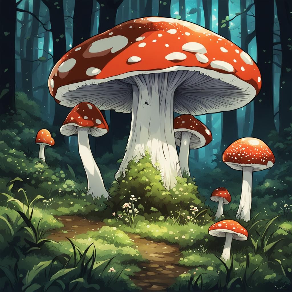 Anime Style Mushroom Forest Illustration