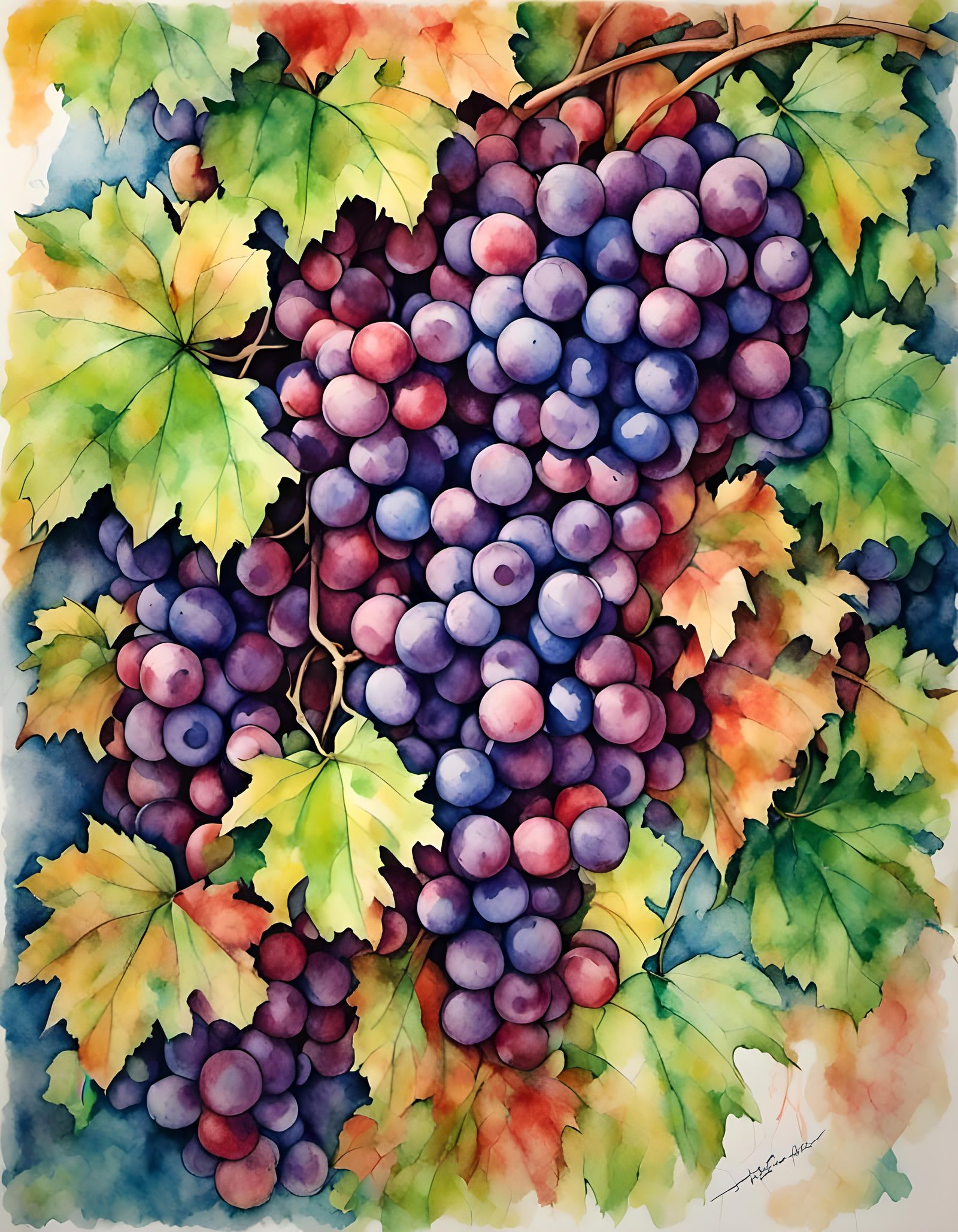 Wax Crayon Grapes Still Life