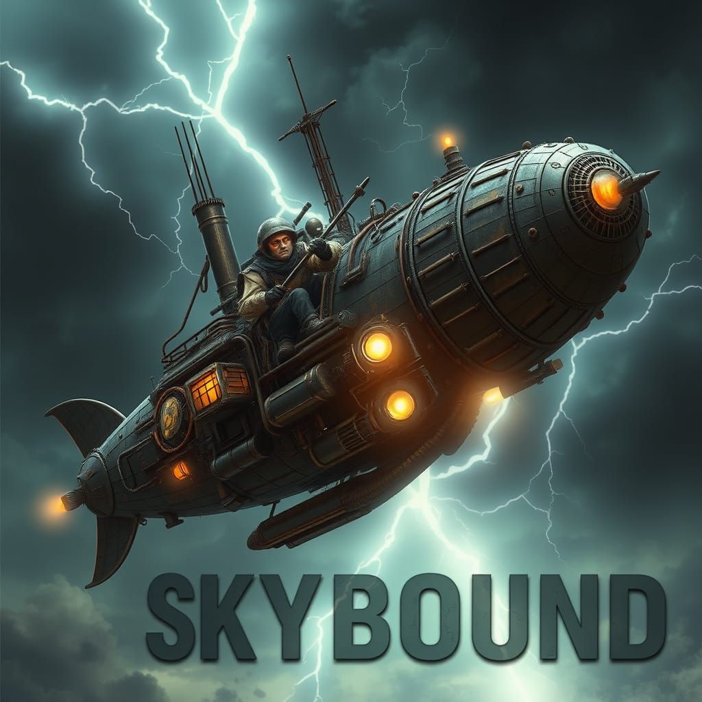 Steampunk Airship Soaring Through Stormy Skies
