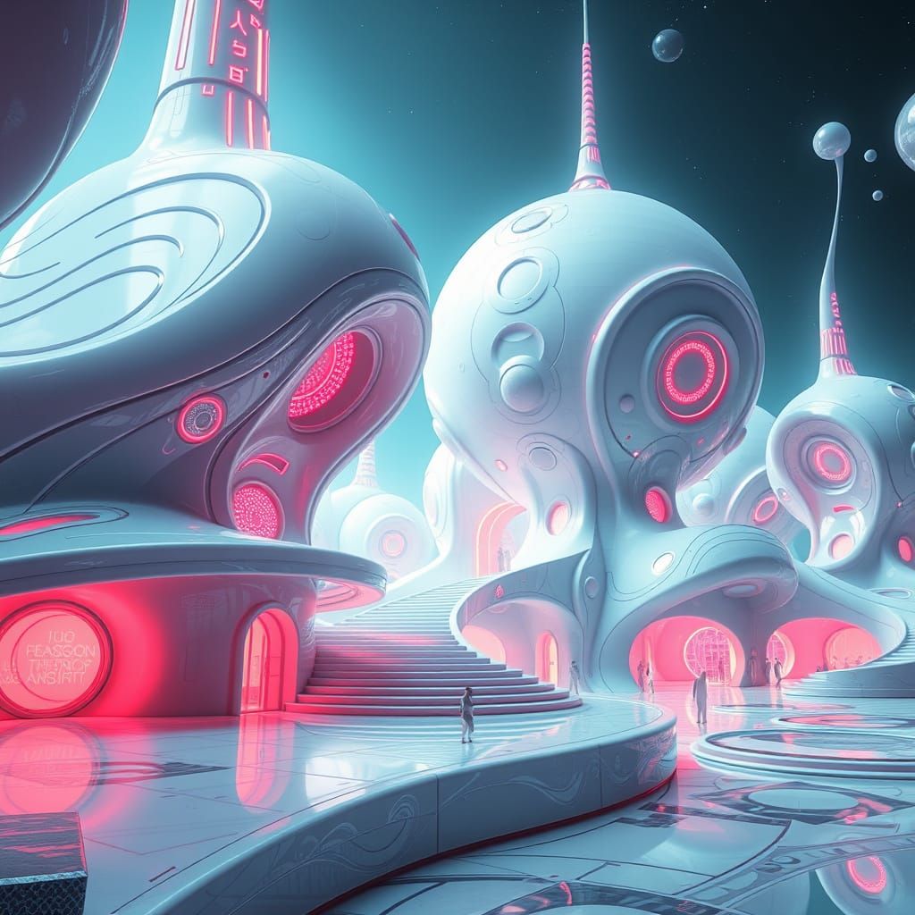 Futuristic Quantum Architecture with Neon Accents