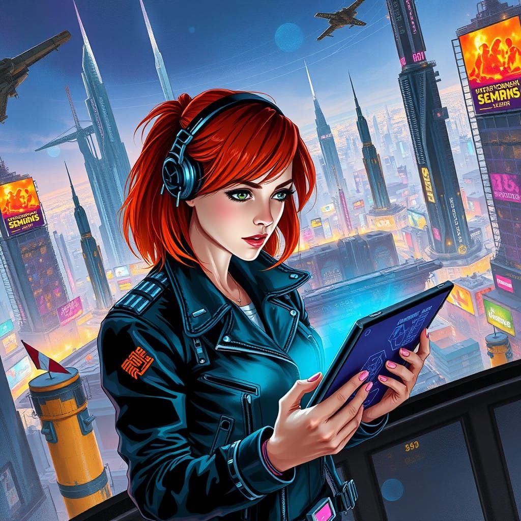 Cyberpunk Pilot in a Dystopian Metropolis