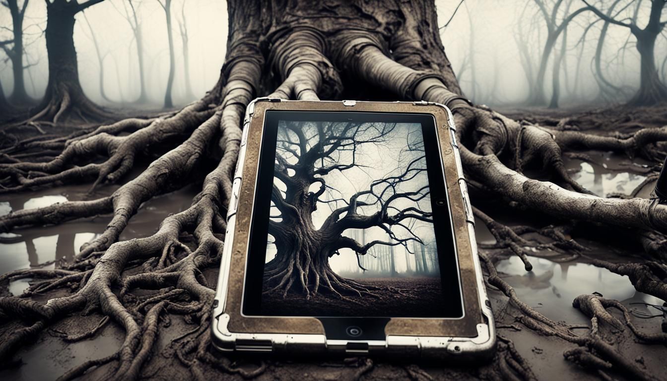 Steampunk iPad Under a Tree: Vintage Photograph