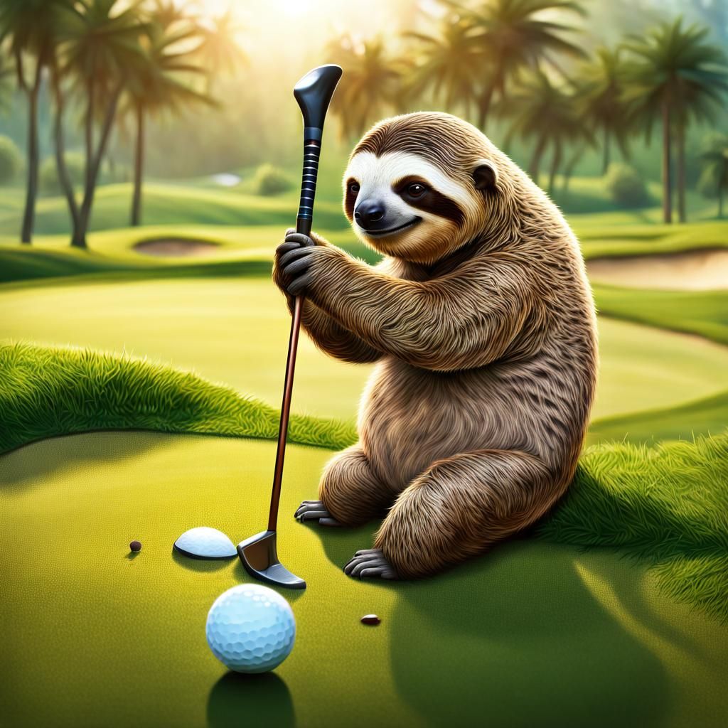 Animal olympics, a sloth playing golf