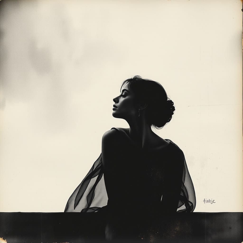 Ethereal Woman in Thought: Conceptual Art in Black and White