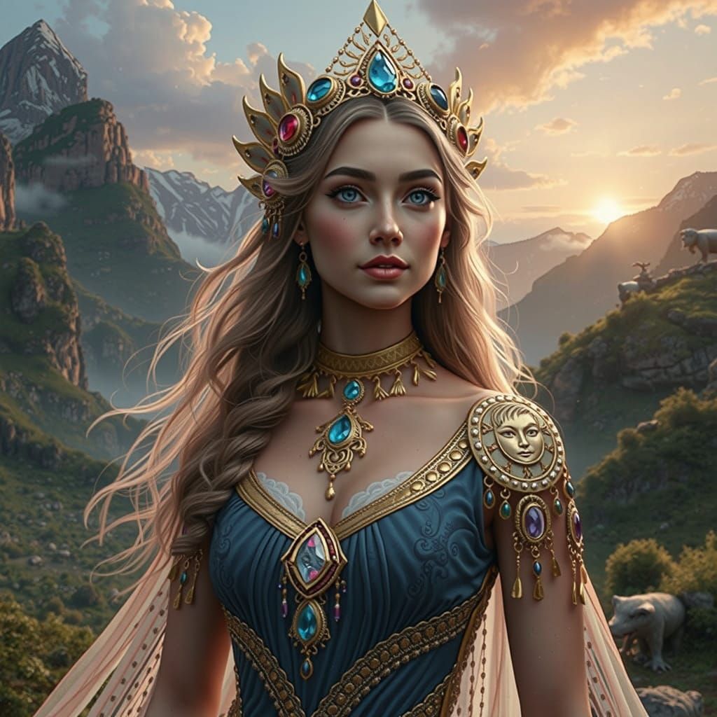 Ethereal Goddess of Ancient Times in Vibrant Splendor