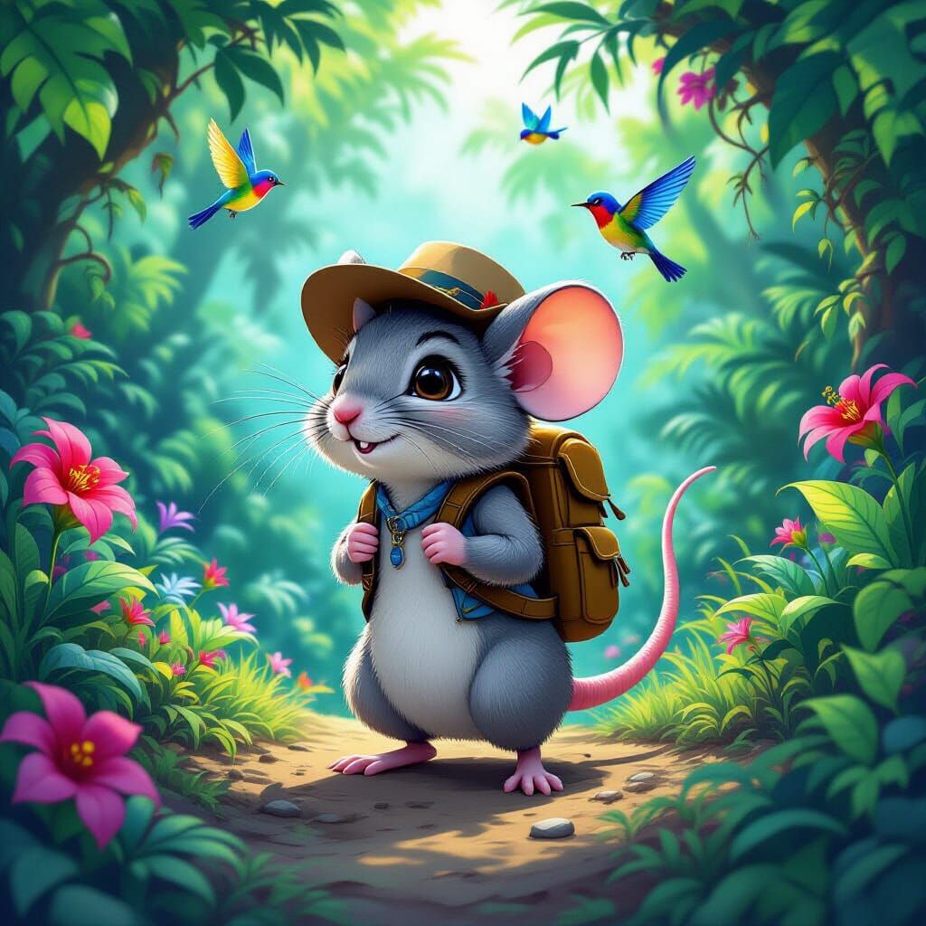 Mouse Explorer in Alien Jungle, Anime-Inspired Art