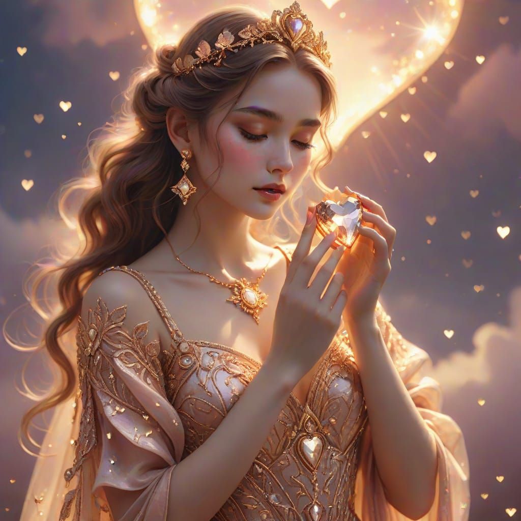 Goddess in Rose-Gold Gown Radiates Magical Strength