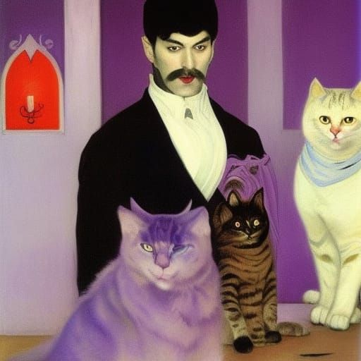 Vampire Lord with Cats: A Dark Fantasy Portrait