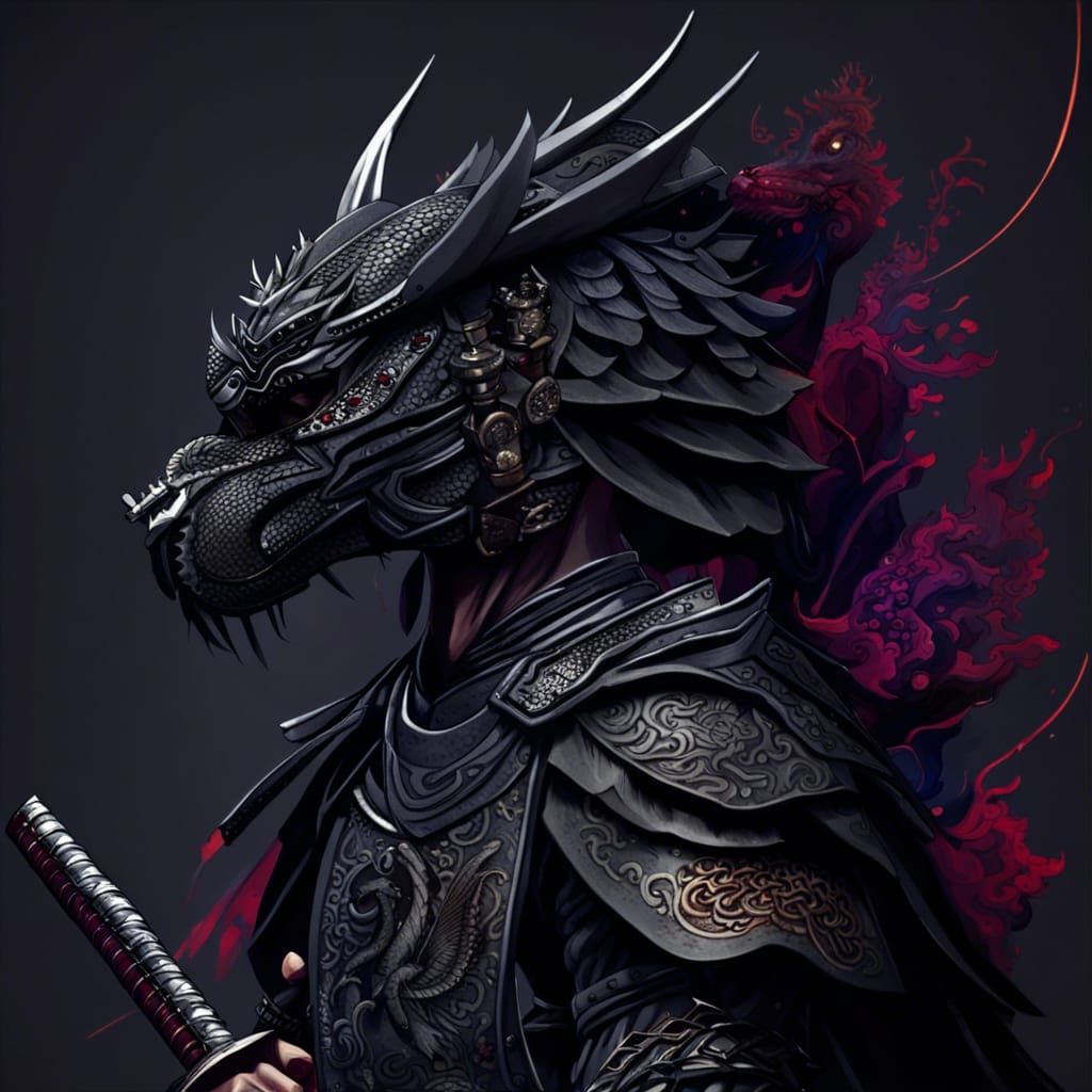 Dragon Samurai in Detailed Matte Painting Style