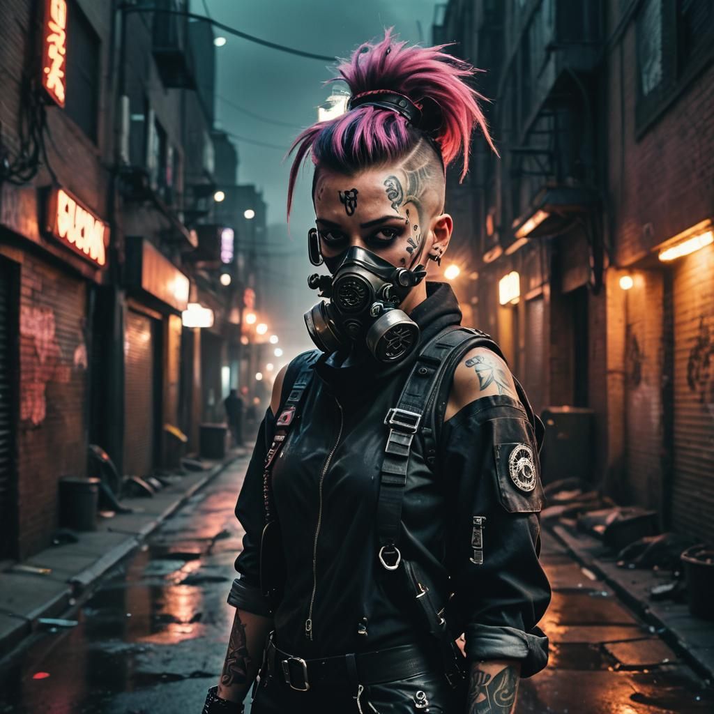 Cyberpunk Punk Girl Portrait in Smoky Alley