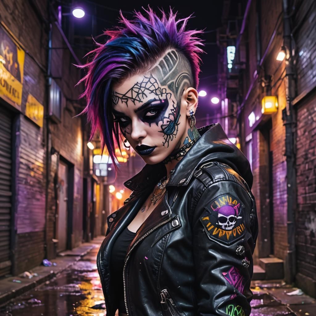 Cyber Goth Punk Girl in Neon Alleyway