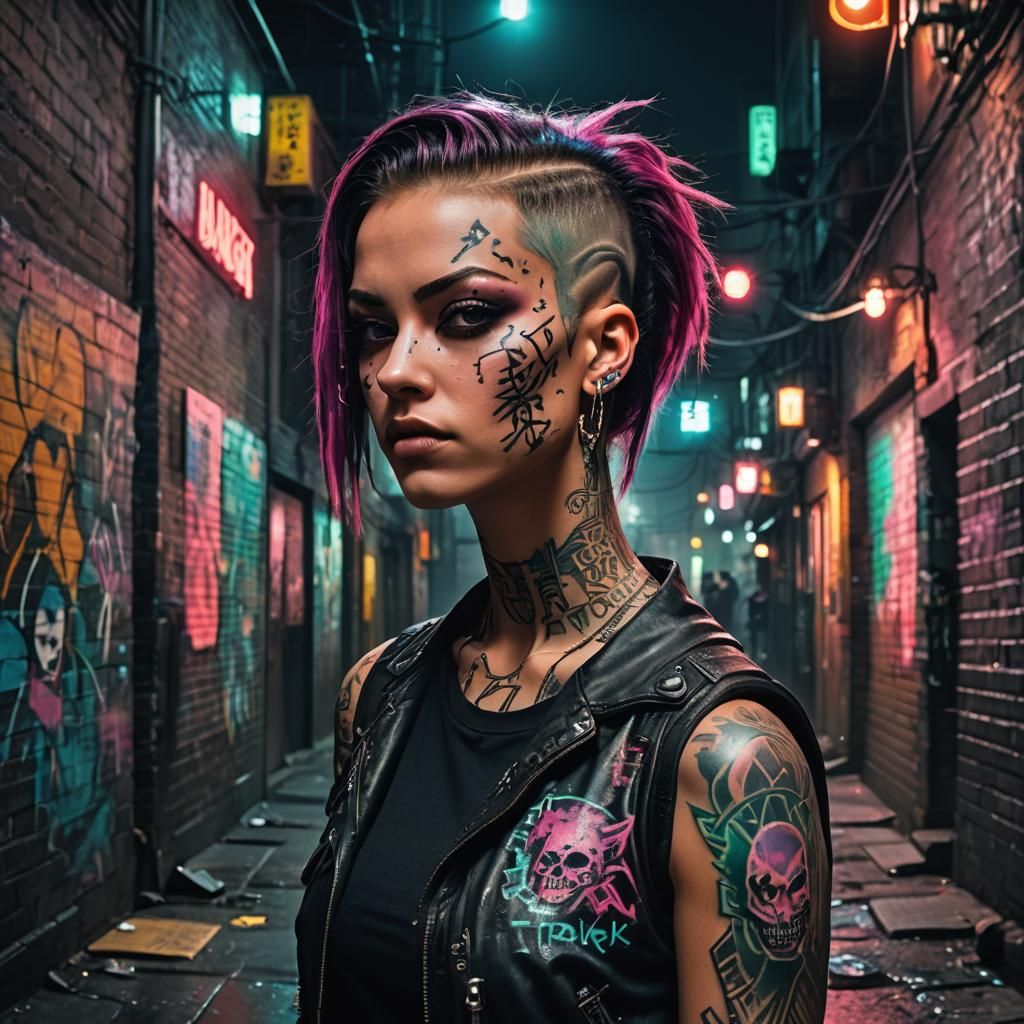 Cyberpunk Girl Portrait in Dark Alley