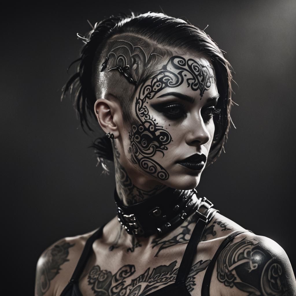 Dark Punk Girl Portrait with PVC Mask