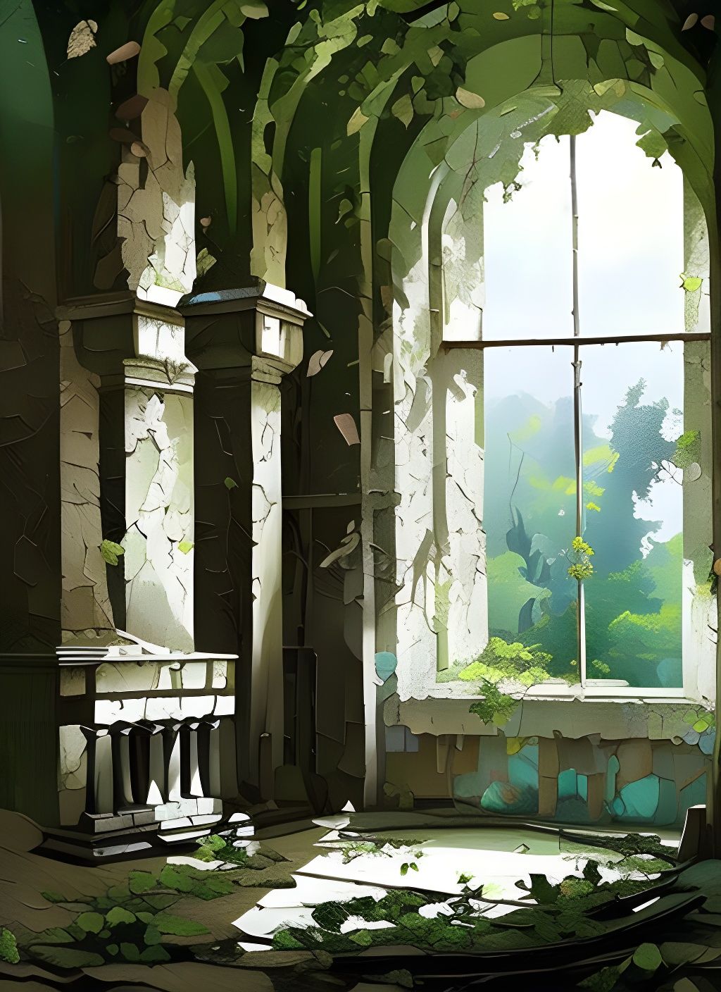 Tree in Abandoned Temple: Detailed Matte Painting