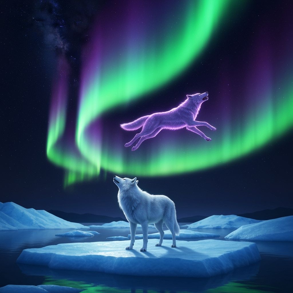 Majestic Wolf Under Aurora Borealis, Arctic Wilderness