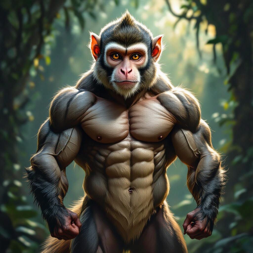 Muscular Squirrel Monkey Standing Upright in Jungle