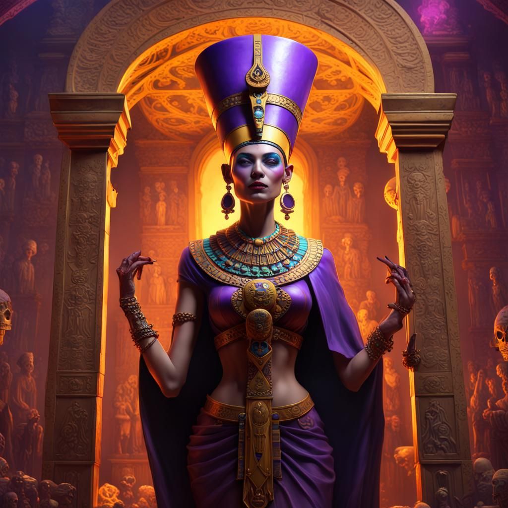 Nefertiti in Dias de Muertos Dark Fantasy Art