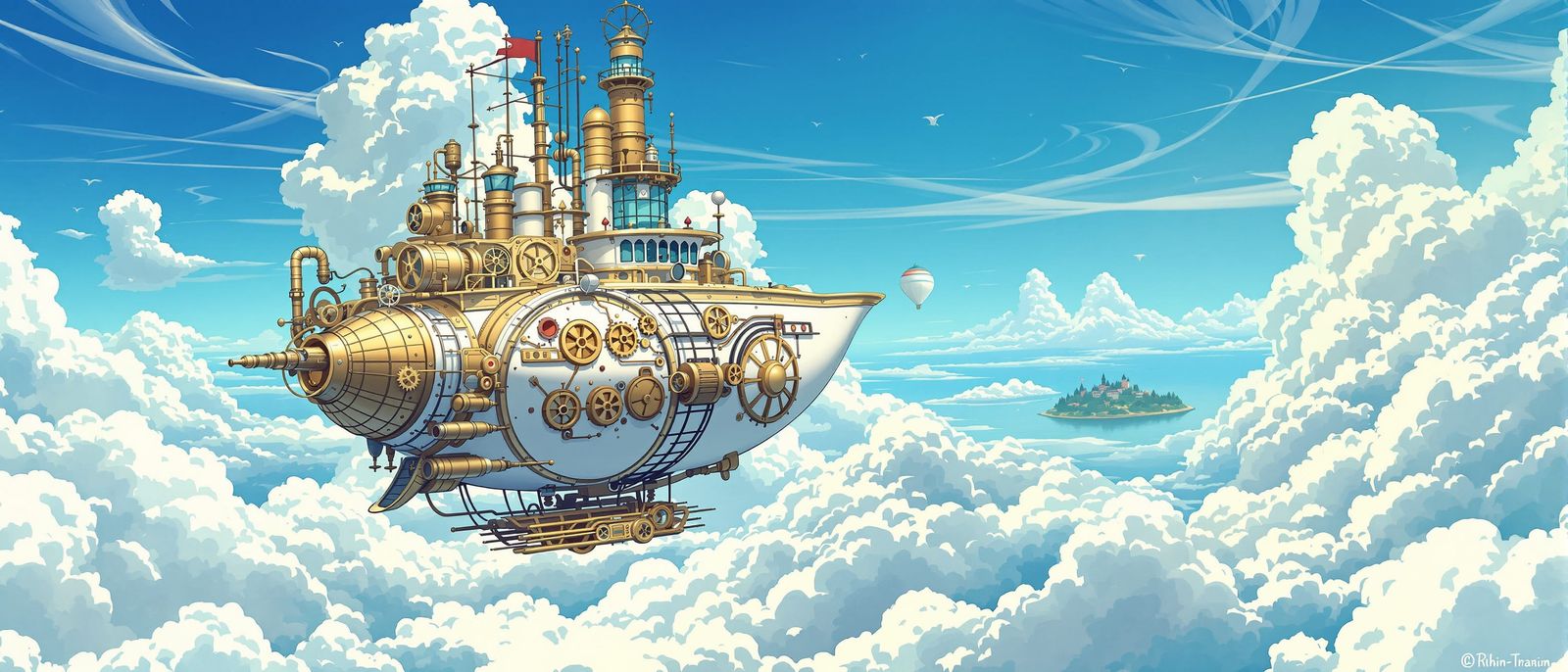 Steampunk Teacup Airship Soars Through Fantasy Sky