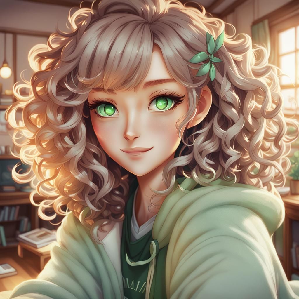 Anime Girl Selfie in Cozy Room with Soft Lighting