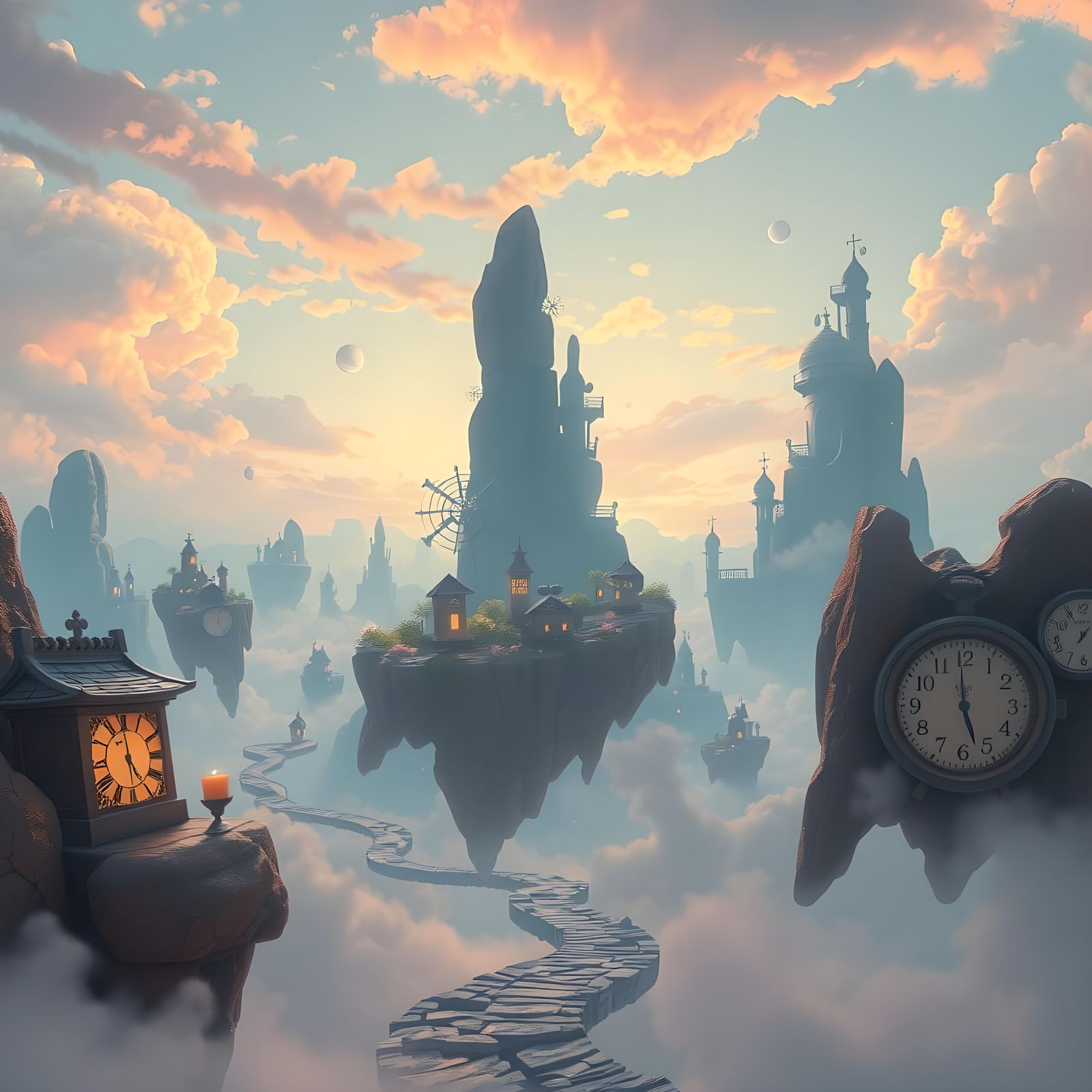 Dreamlike Surreal Landscape with Floating Islands