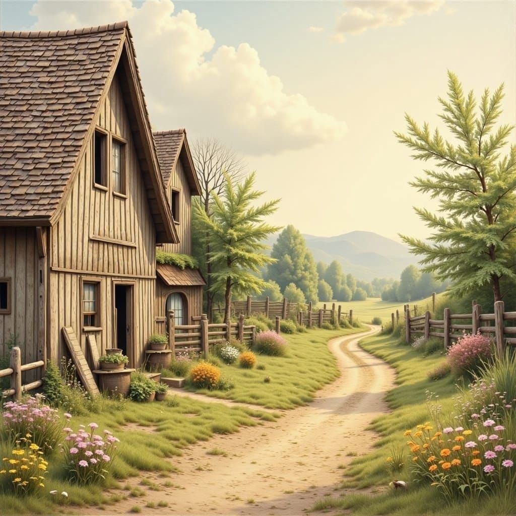Muted Colors Farmyard Scene: A Tranquil Image