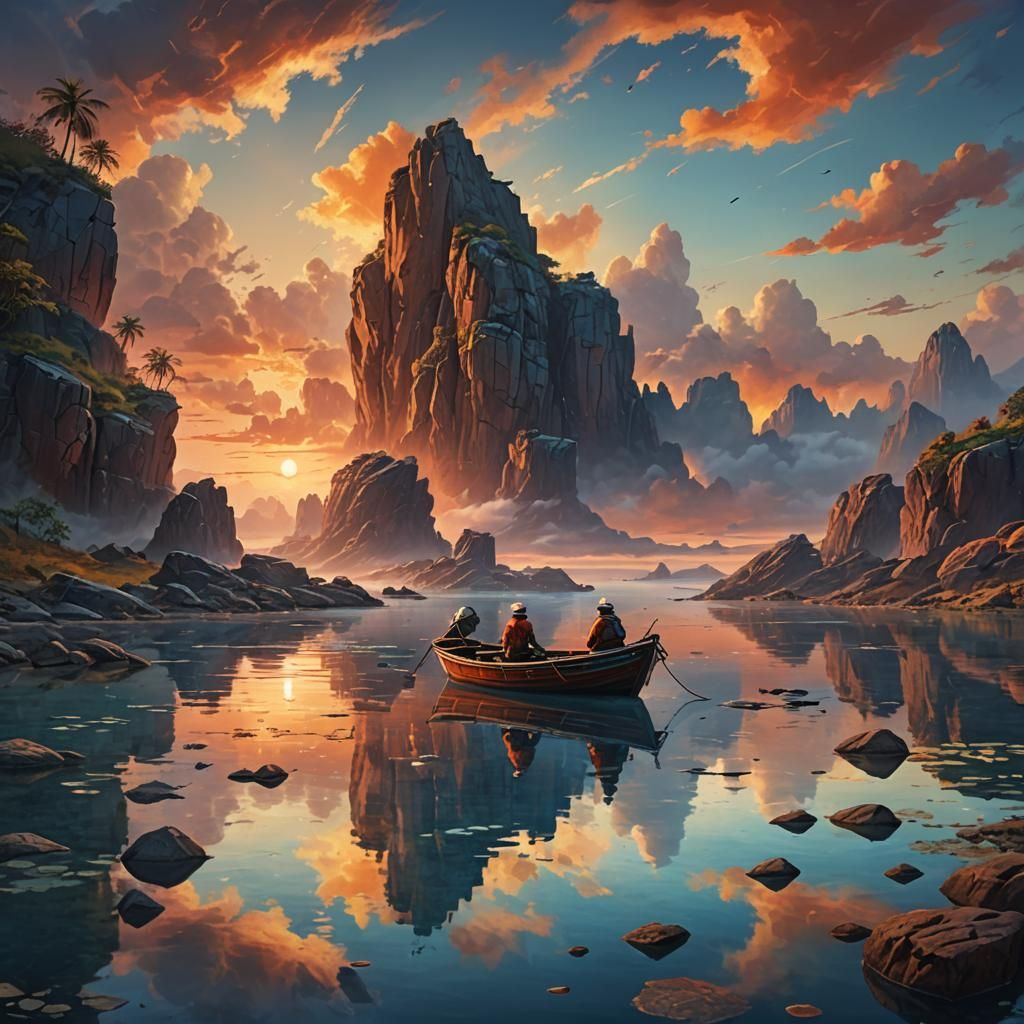 Fisherman at Sunset: Digital Matte Painting