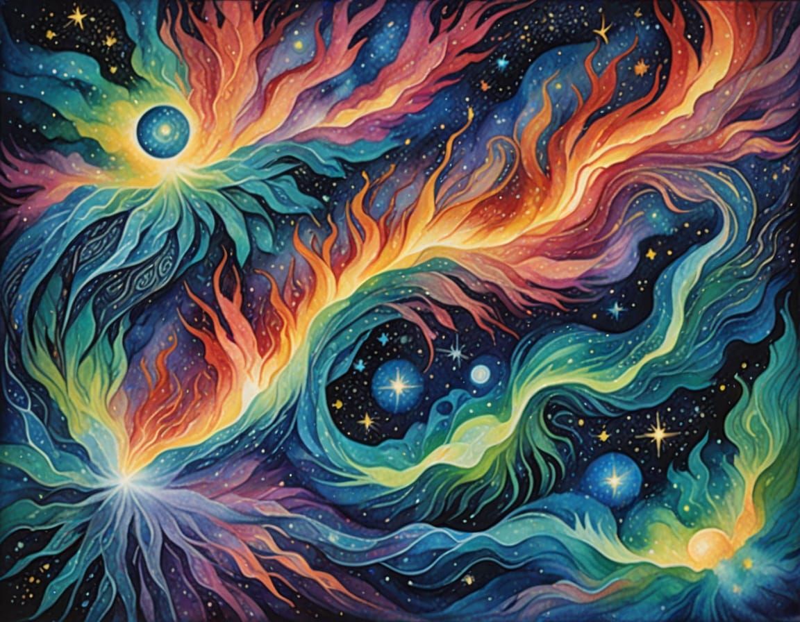 Epic Impressionist Star Formation Cluster in Vibrant Gouache...