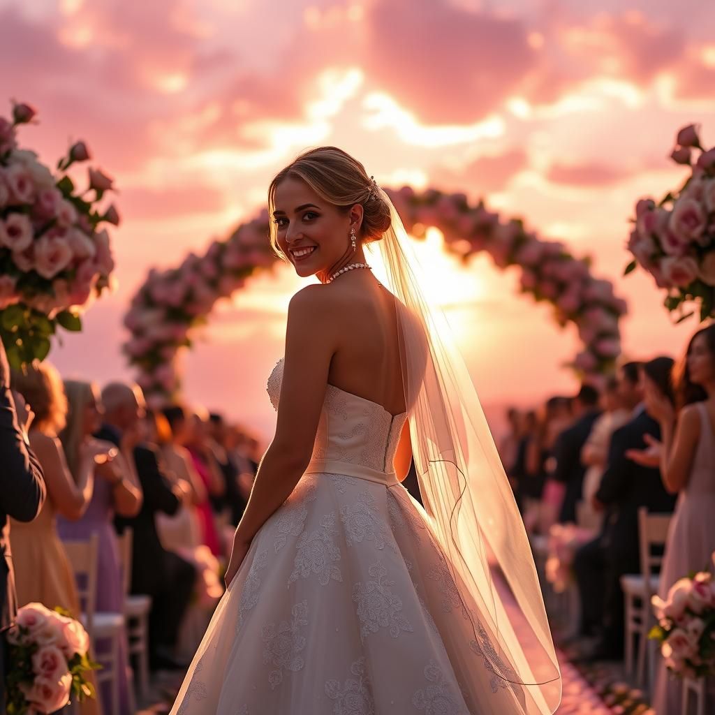 Bride's Joyful Walk to Love in Ethereal Light