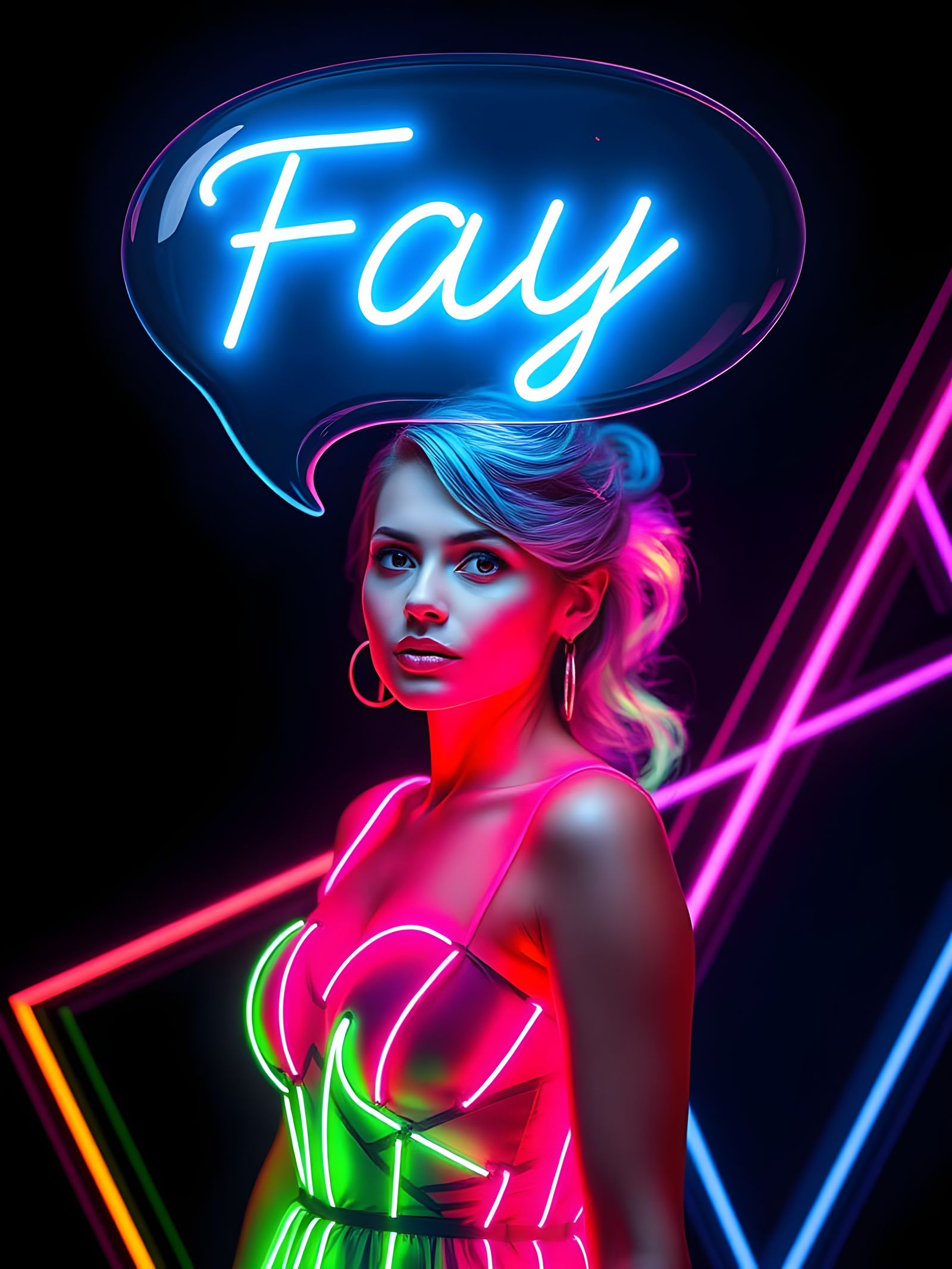 Glowing Woman Adorns the City in Neon Beauty