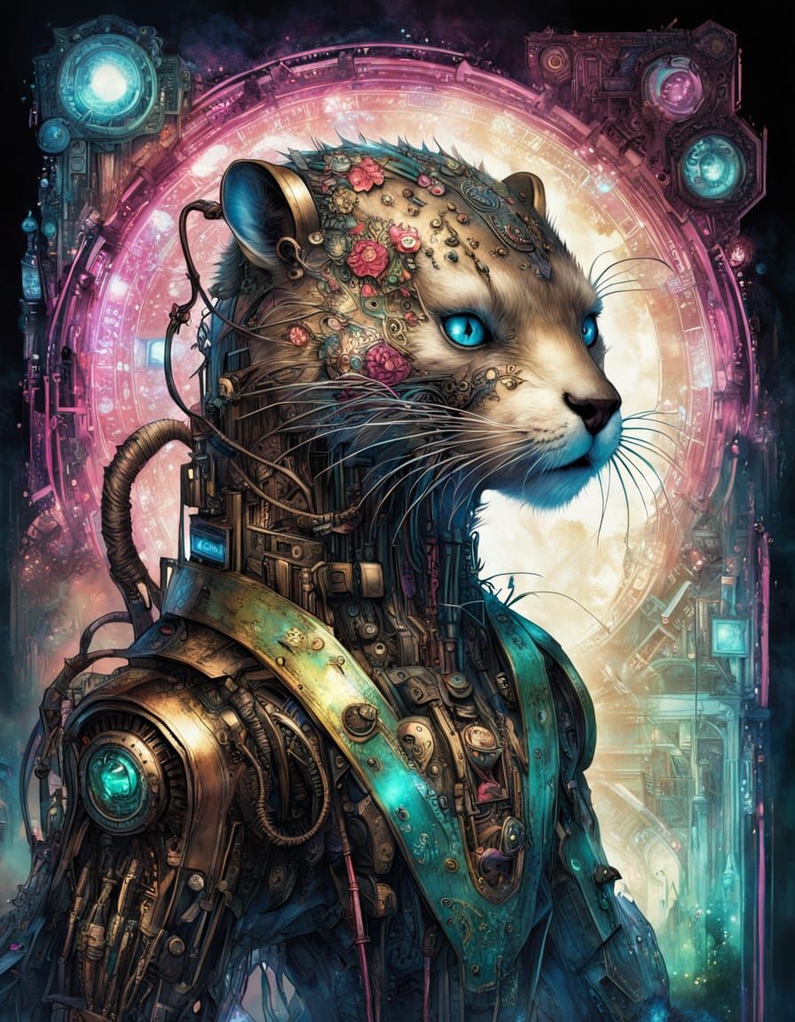 Cybernetic Otter Robot with Circuit Board Face