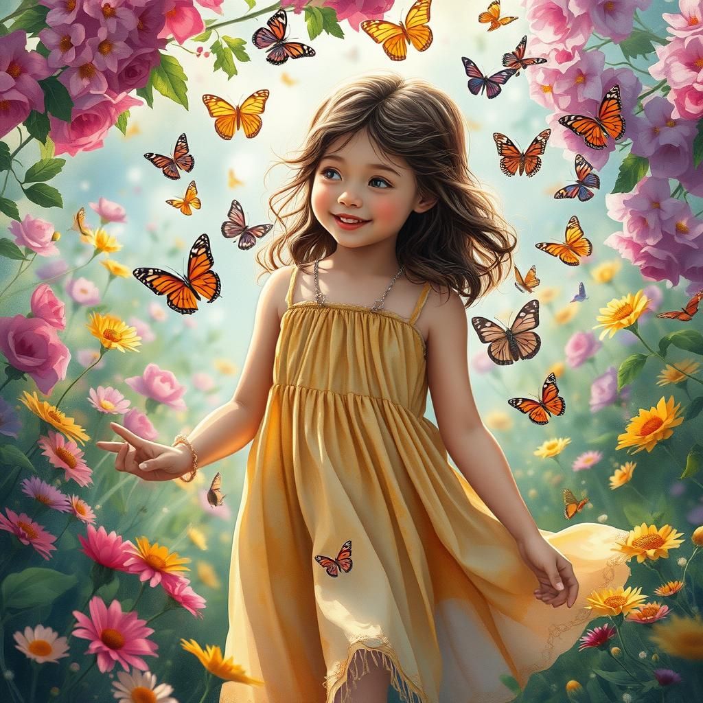 Girl in Butterfly Garden: Fantasy Concept Art