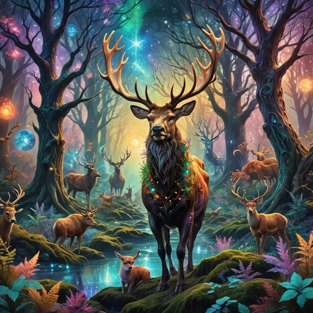 Mystical antlers in forest.