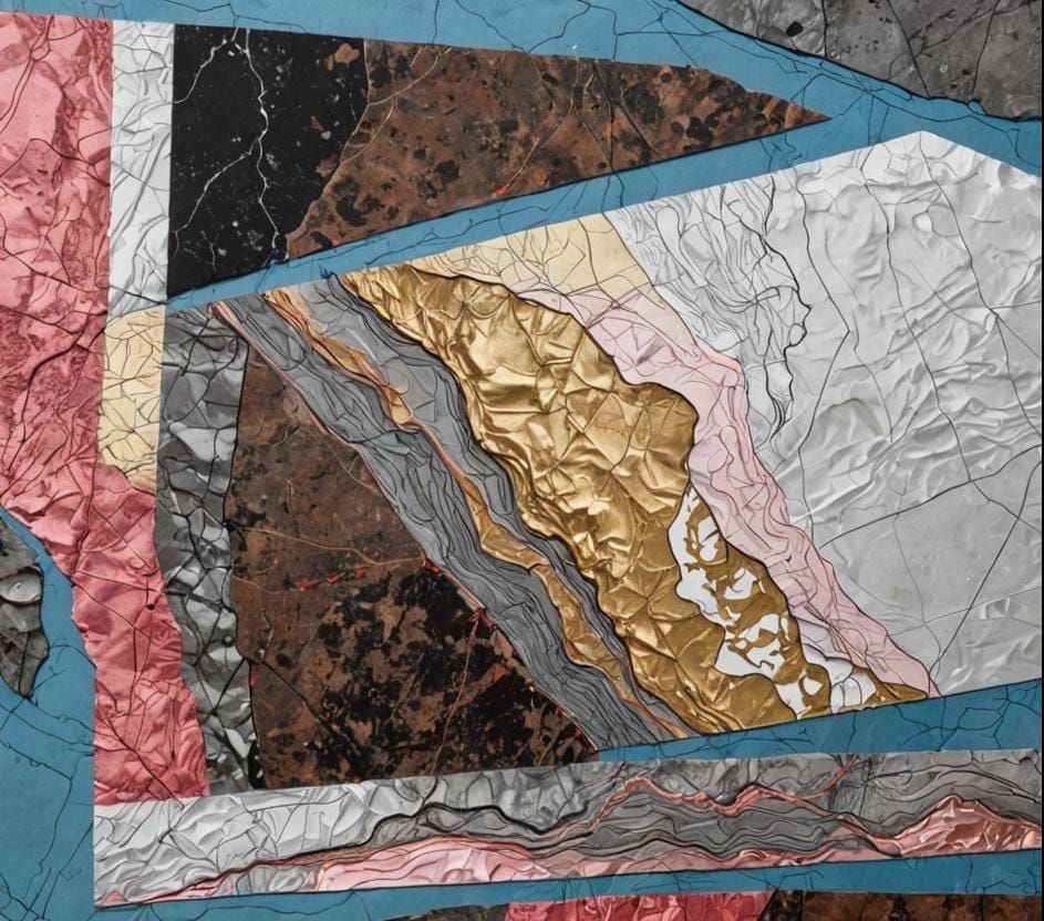 Abstract Topographic Landscape in Gold and Silver Foil