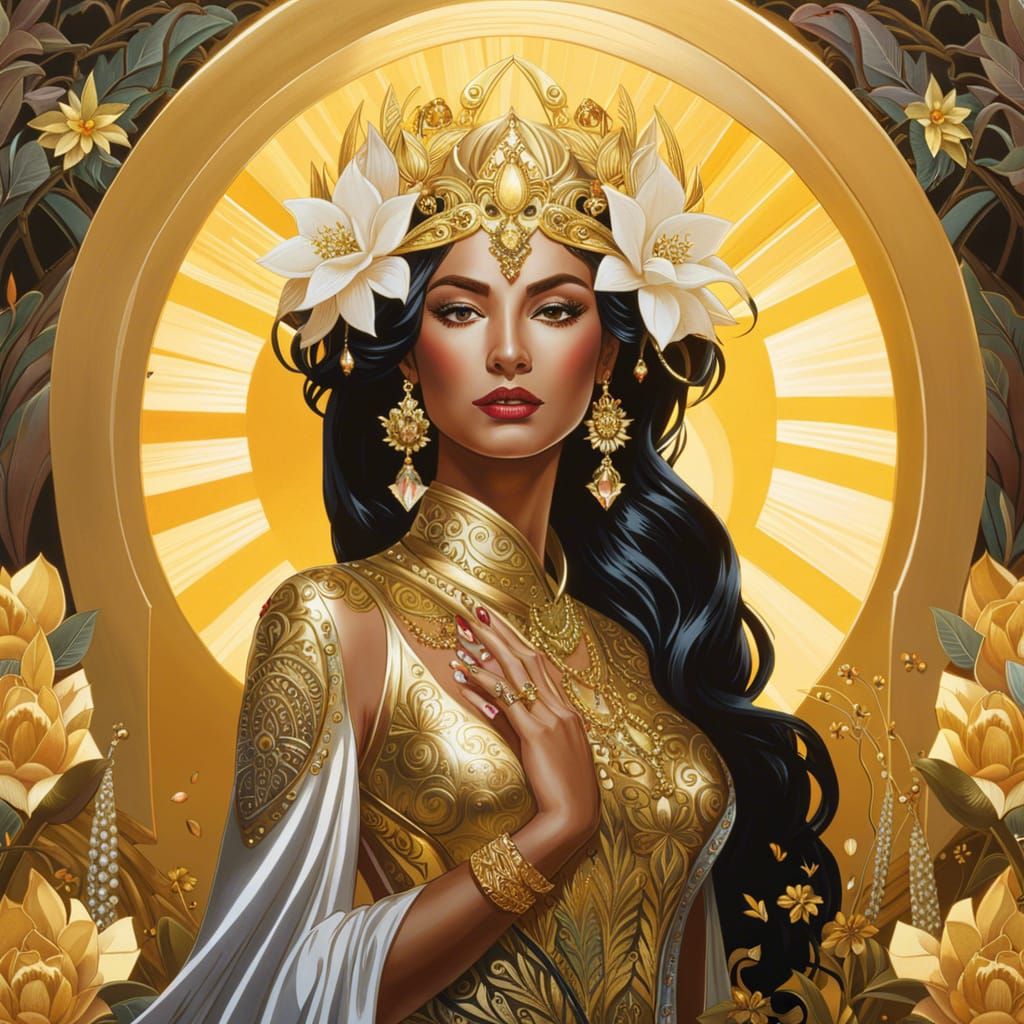 Elf Queen in Gold and Silver Comic Art