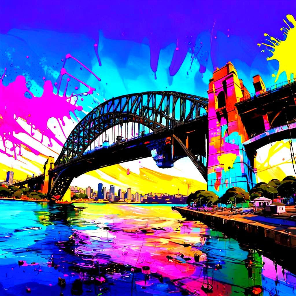 Sydney Harbour Bridge Painting in Pop Art Style