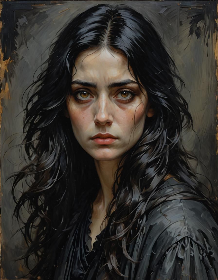 Melancholic Woman with Amber Eyes, Digital Art