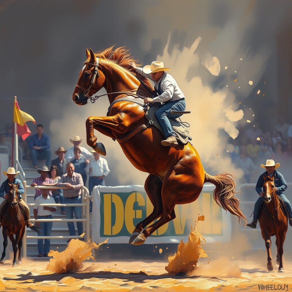 Wild Bronco Rodeo Painting with Impasto Effects