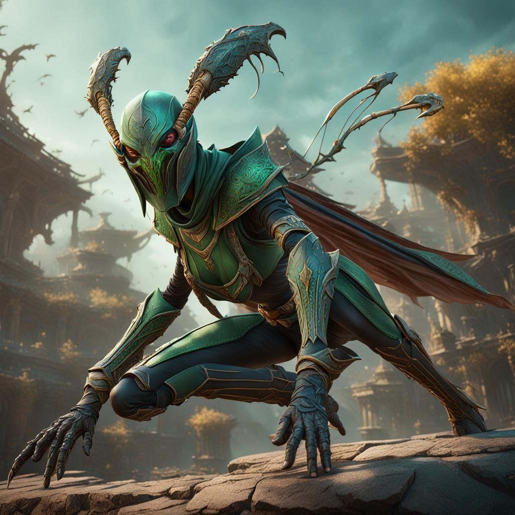 Female Mantis Assassin in Detailed Matte Painting