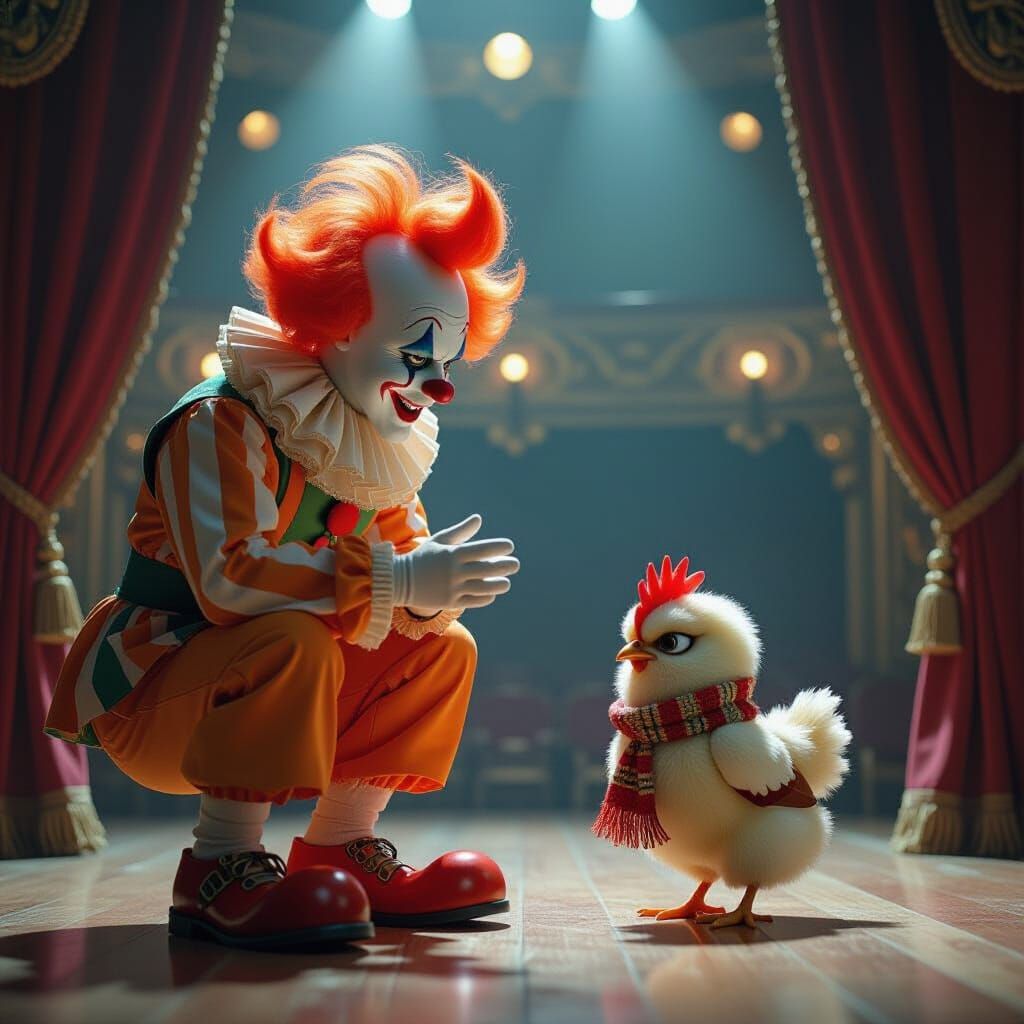 Clown and Chick in Ornate Theater, Digital Matte Painting