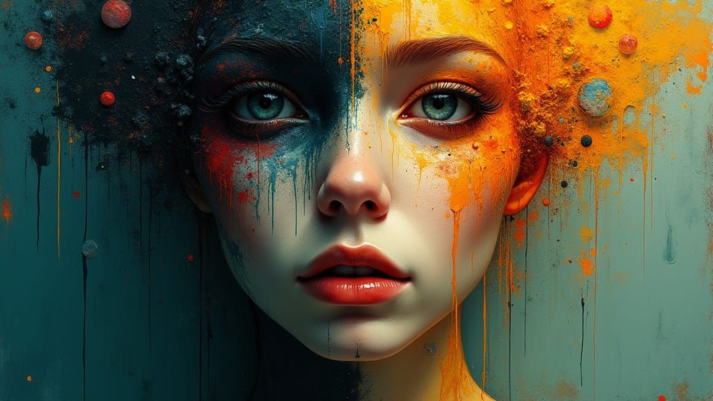 Woman's Dreamlike Face in Surrealist Oil Painting