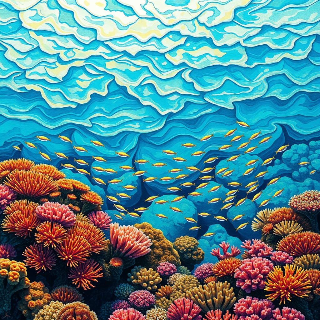 Australian Great Barrier Reef in Impressionist Style